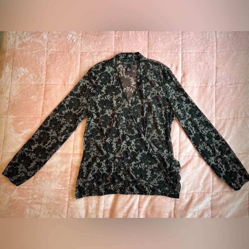 INC International Concepts Black Floral Blouse